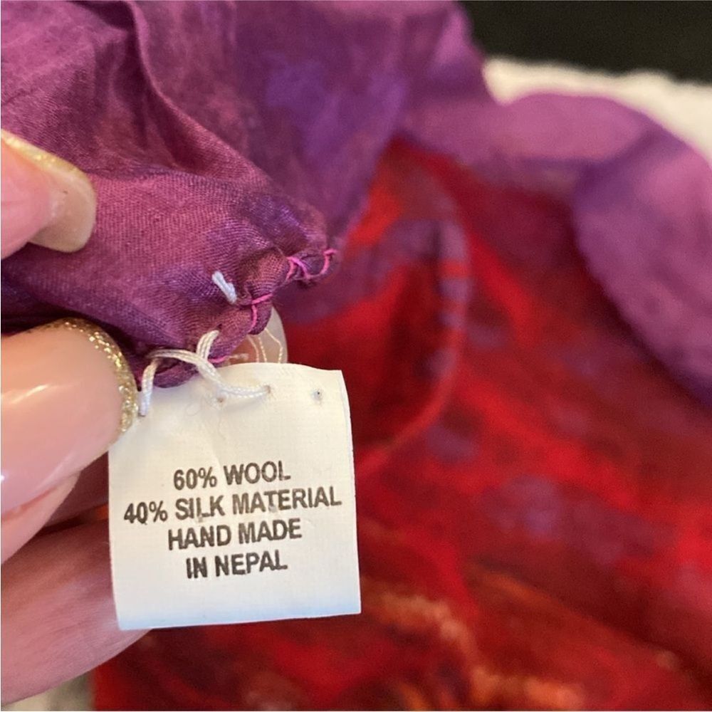 Pomegranate Elegant Red And Purple Wool Silk Scarf View 6